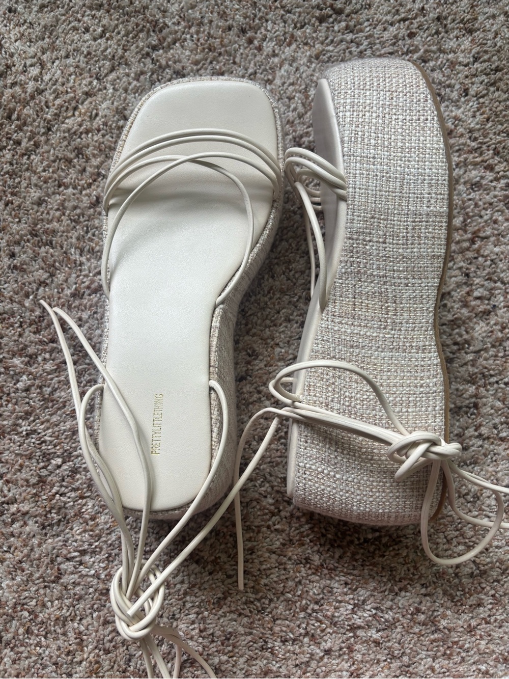 PrettyLittleThing Cream Lace-Up Platform Sandals - Picture 4 of 6